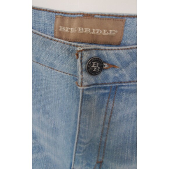 Bit & Bridle Jean Shorts Sz 16 Geometric Design Light Wash Denim Western Cowgirl - Picture 4 of 12